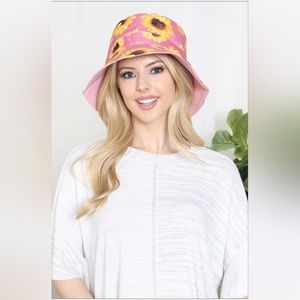 Sunflower Print Double Side Wear Reversible Fashion Bucket Hat Pink